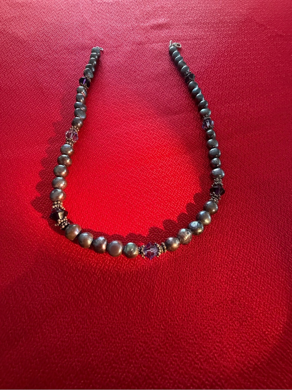 Classic Gray Pearl and Purple Accent Necklace